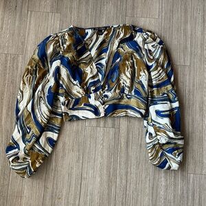 Love By Design Blue and Brown Swirl Blouse